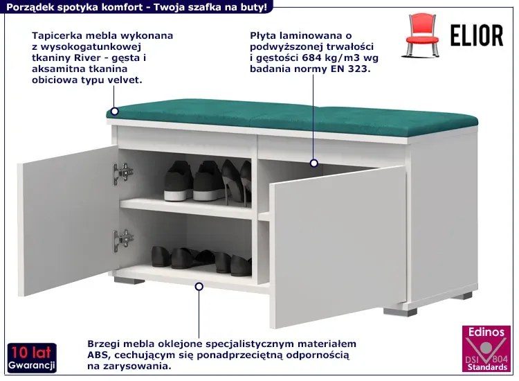 Biała szafka na buty z welurowym siedziskiem - Risix 5X
