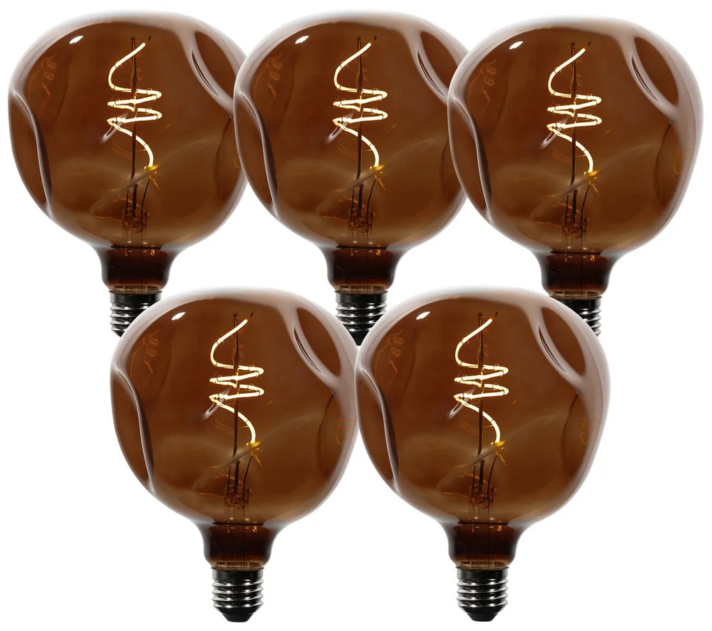 Zestaw 5 ściemnialnych żarówek LED E27 T125 brązowe 4W 120 lm 1800K