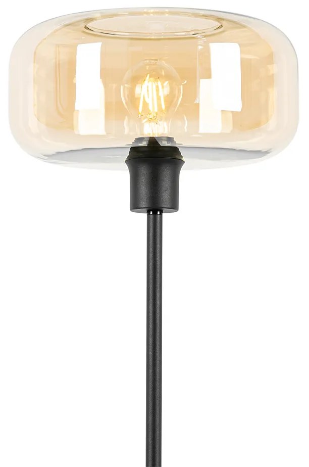 Lampa stojąca art deco czarna z bursztynowym szkłem - Bizle ArtDeco Oswietlenie wewnetrzne