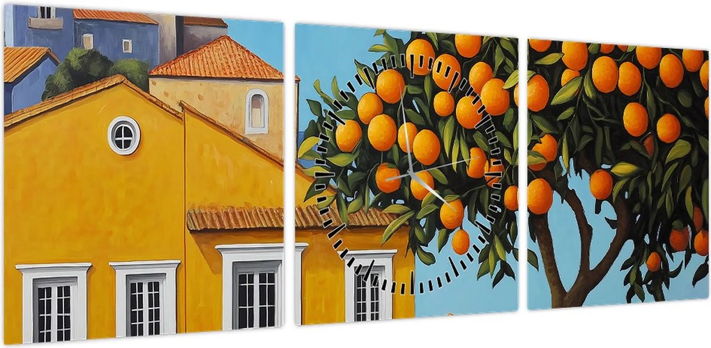 Obraz - Drzewo pomarańczowe (z zegarem) (90x30 cm)