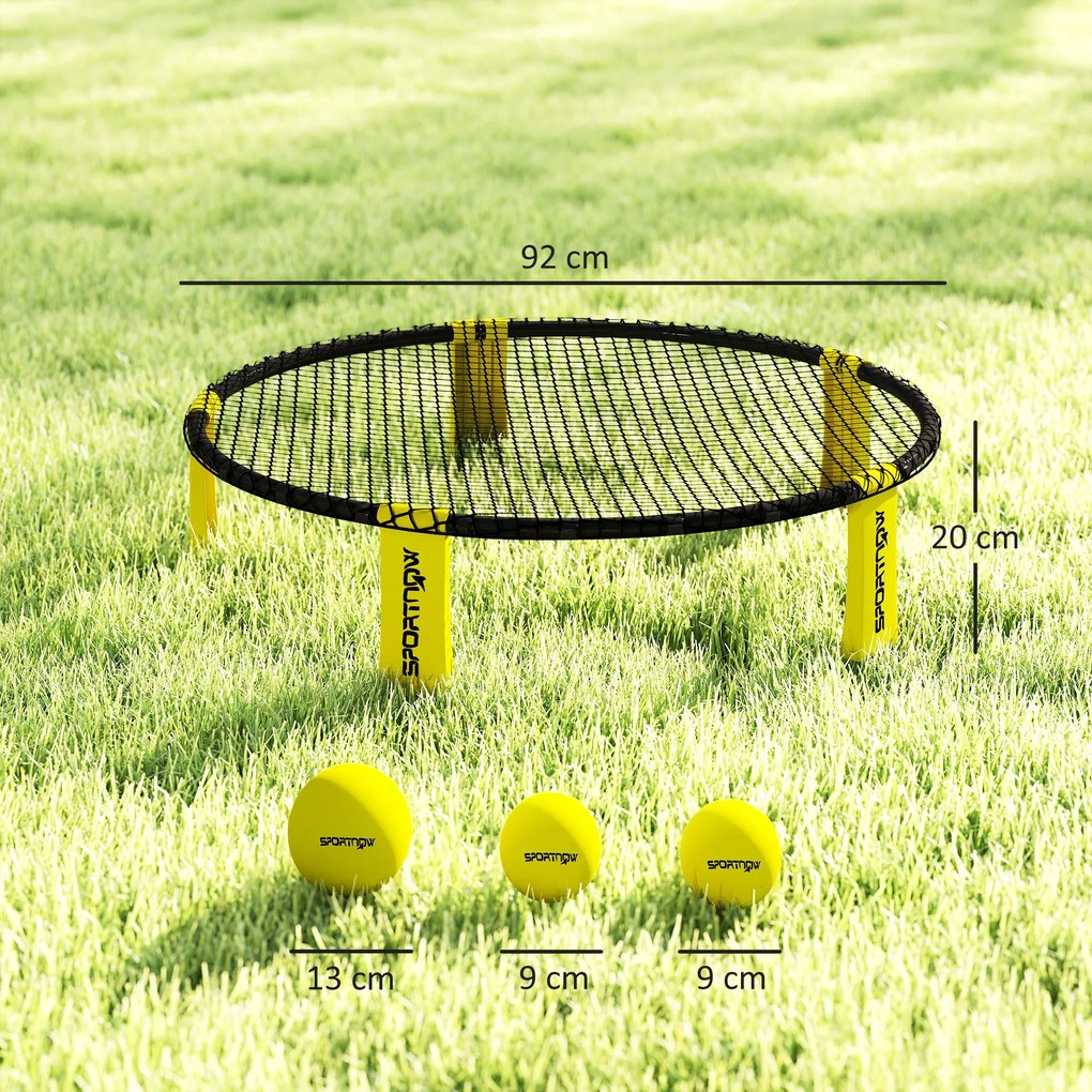 SPORTNOW Zestaw Roundnet z siatką 3 piłki torba pompka Zestaw do Spikeballa Ø92 x 20 cm Żółty