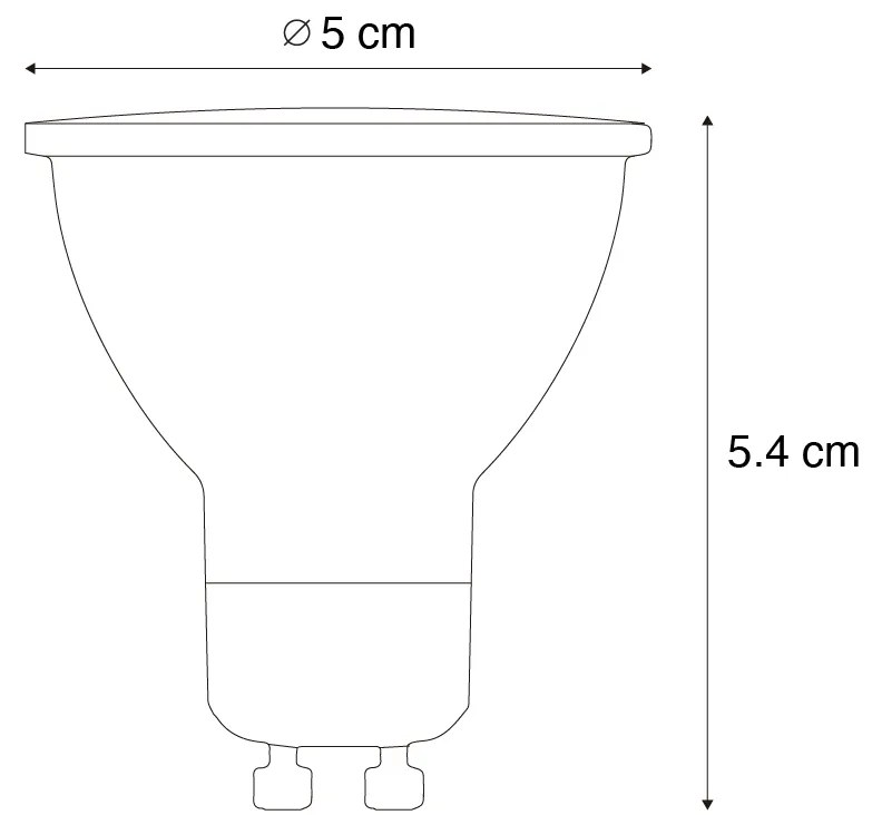 Set van 5 GU10 50mm dimbare LED lampen helder 4.5W 365 lm 2700K
