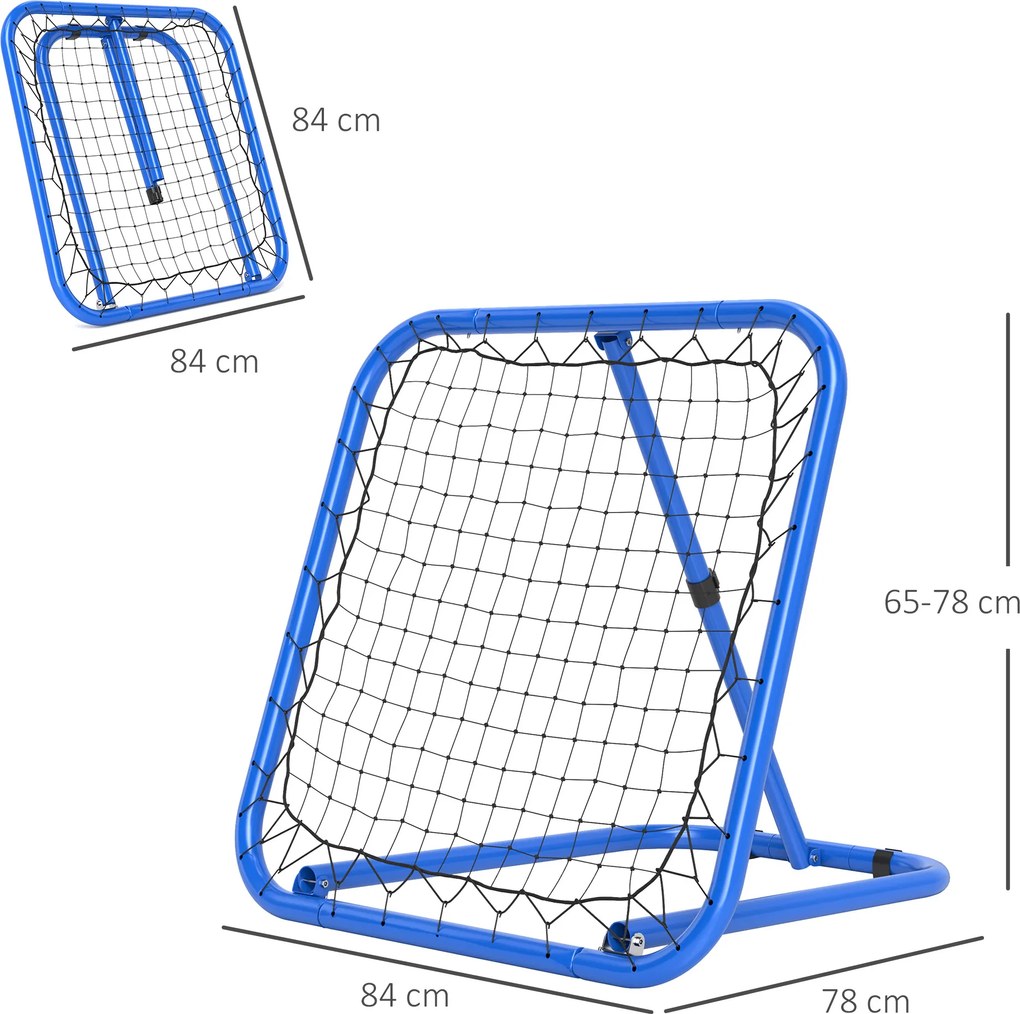 HOMCOM Siatka Rebounder do Piłki Nożnej, Składana, Ściana Odbijająca, Regulowana w 5 Poziomach, Metal, 78 x 84 x 65-78 cm, Niebieski