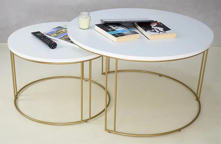 Komplet dwóch stolików kawowych glamour złoty + biały S6-Z84