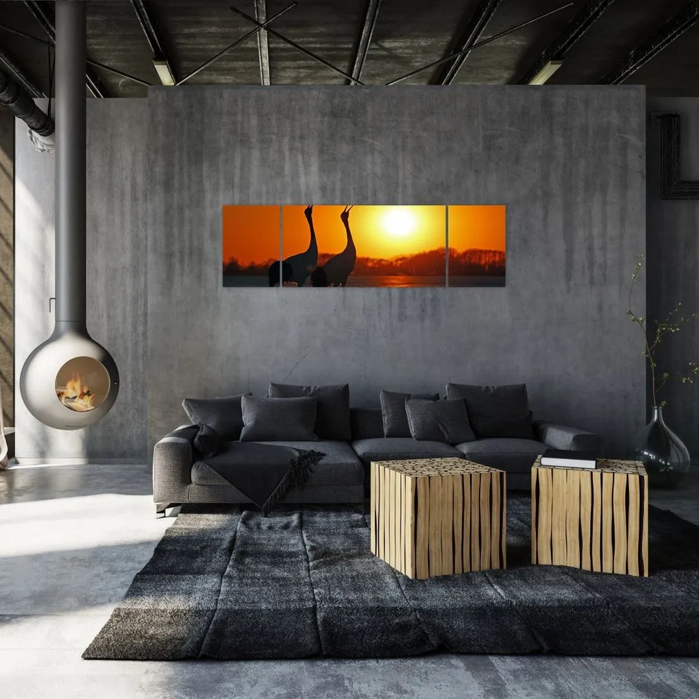 Obraz ptaków o zachodzie słońca (170x50 cm)