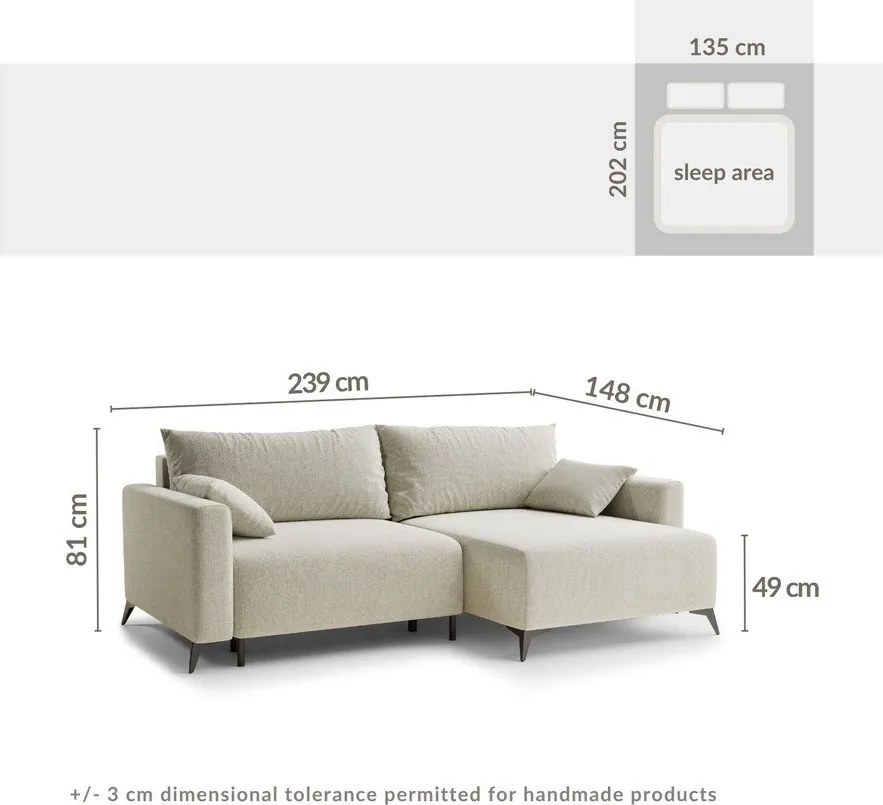 Kremowy rozkładany/ze schowkiem narożnik z tkaniny szenilowej (prawostronny/z szezlongiem) Leon – Maison de Rêve