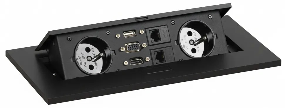 Port blatowy TYP VI - wpuszczany, 2 gniazda, VGA, HDMI, USB DATA, 2x RJ45 port, czarny