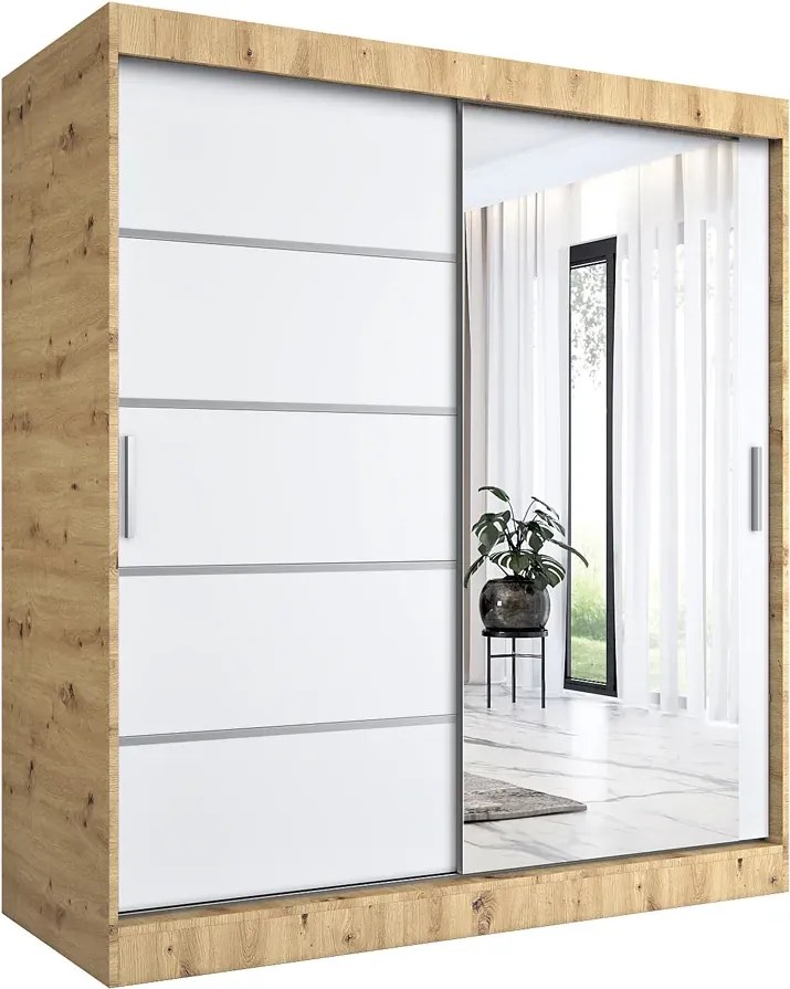 Szafa przesuwna 180 cm dąb artisan + biały H5-W91