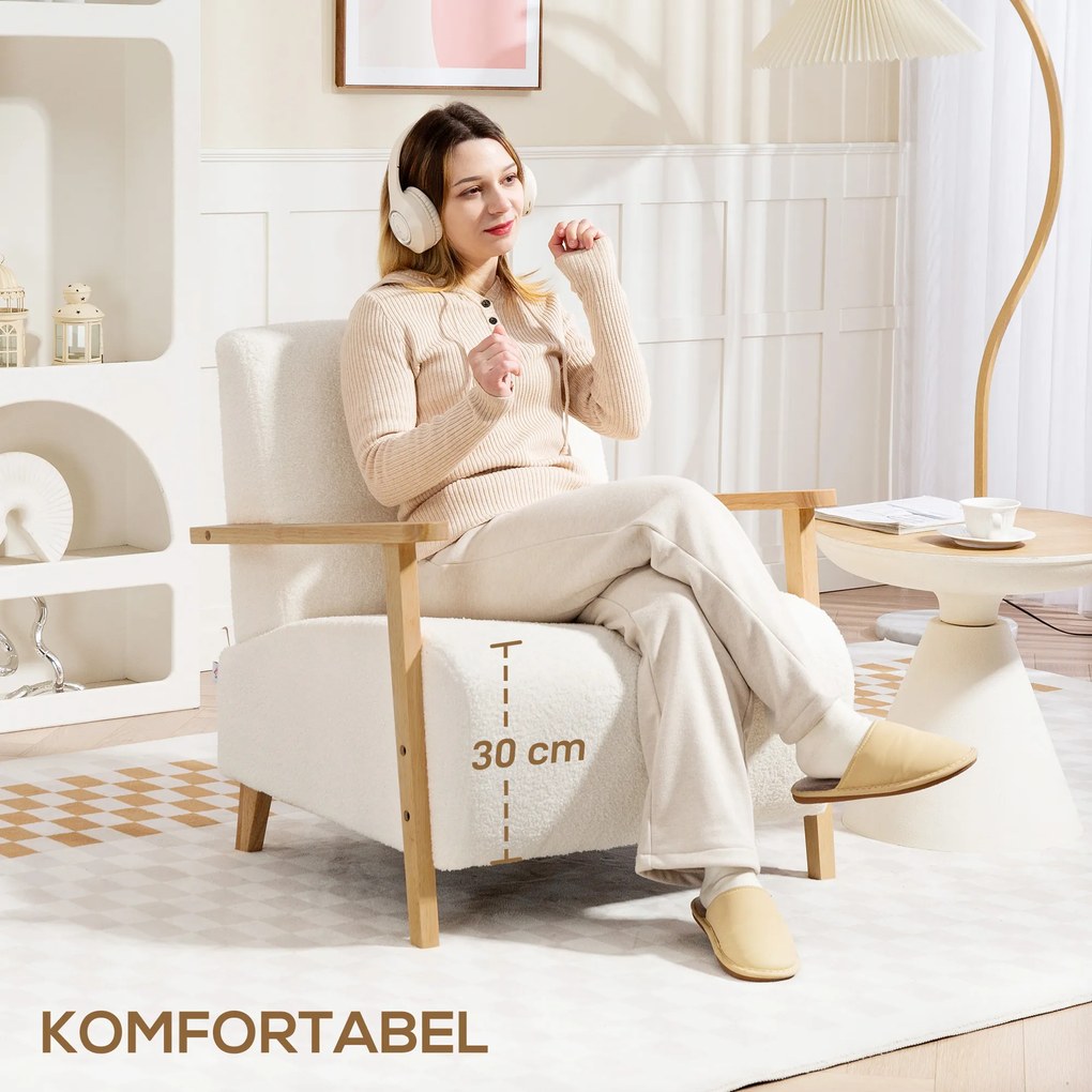 Elegancki Fotel HOMCOM w Skandynawskim Stylu z Tkaniną Sherpa, Kremowy
