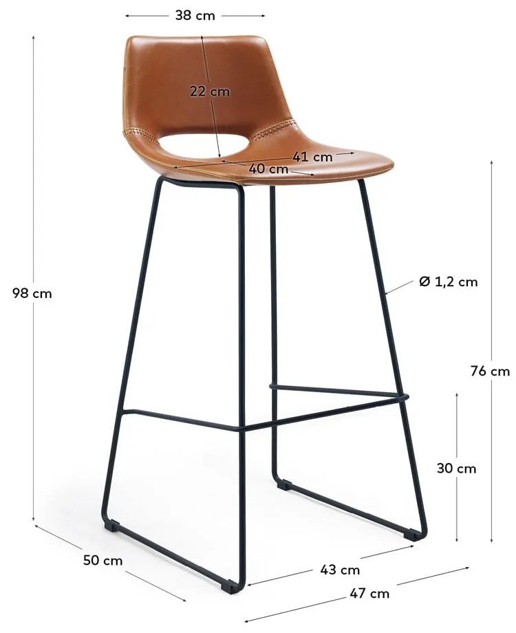 Koniakowy hoker z imitacji skóry (wysokość siedziska 76 cm) Zahara – Kave Home