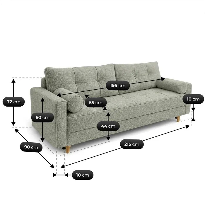 Sofa z Funkcją Spania LONAR Szara Boucle Japandi