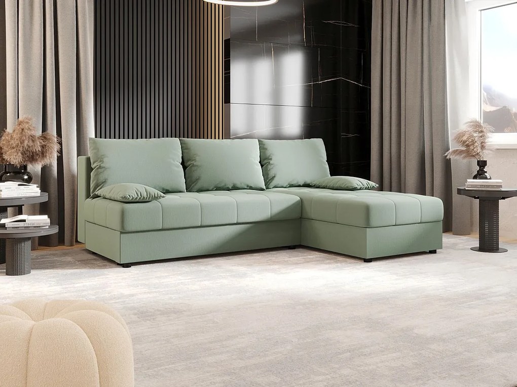BEDANTE Narożnik MOS L Cosmic 16 Jasnozielony Prawy z funkcją spania, sofa w kształcie L z pojemnikiem, kanapa rozkładana