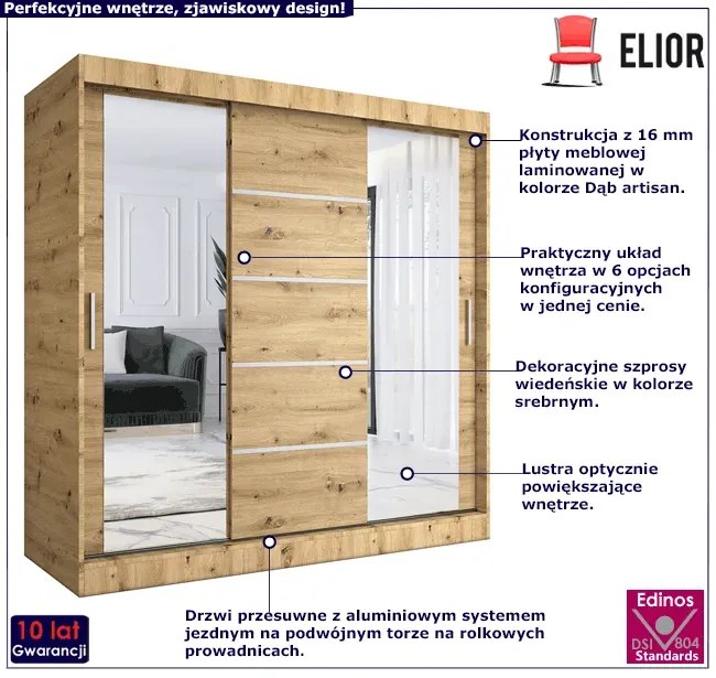 Szafa Z Przesuwnymi Frontami 200 Cm Dąb Artisan S5-K40