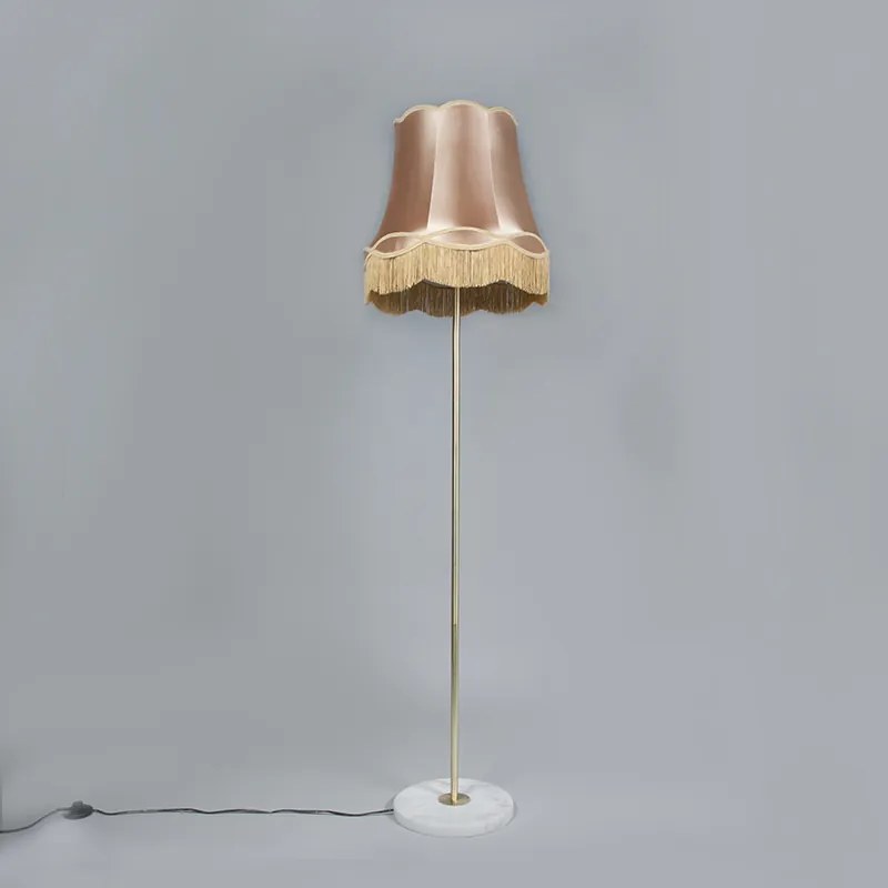 Lampa podłogowa w stylu Retro z mosiądzu z abażurem Granny w kolorze złotym 45 cm - Kaso Retro Oswietlenie wewnetrzne