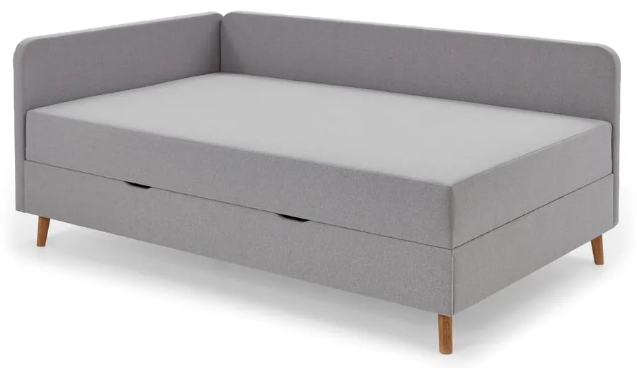 Jasnoszare tapicerowane łóżko jednoosobowe ze schowkiem 120x200 cm Cabana – Meise Möbel