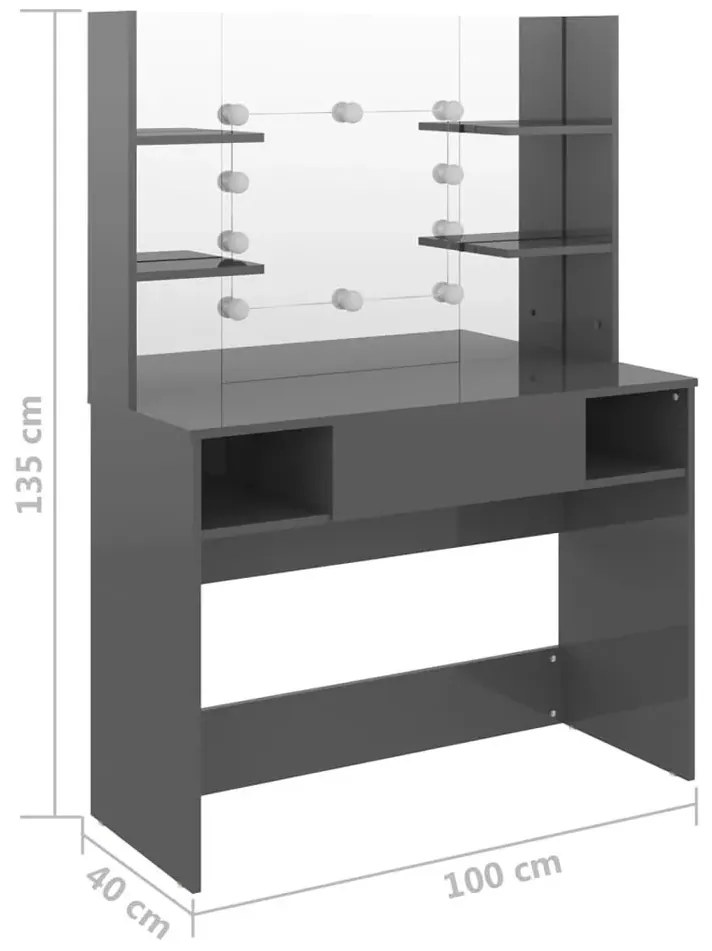 Szara toaletka podświetlana z żarówkami led - Soxo 4X