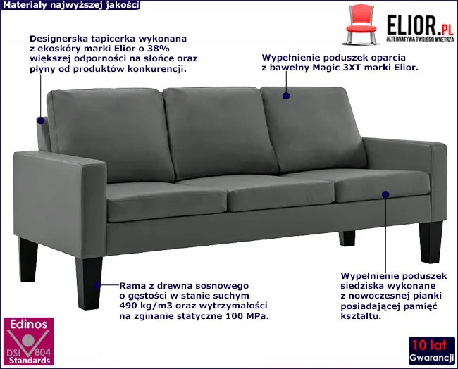 Szara nowoczesna sofa - Revex 3X