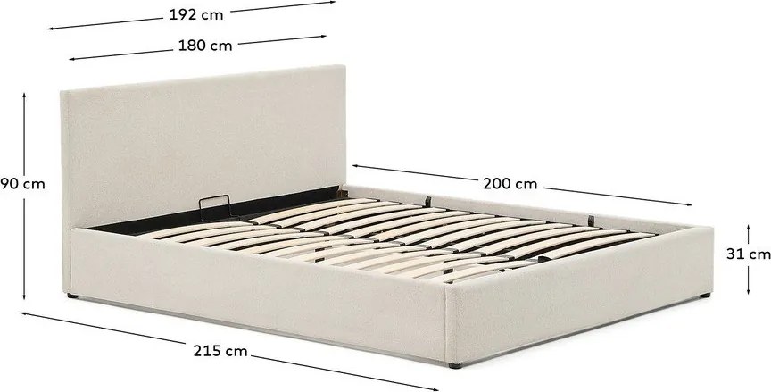 Beżowe tapicerowane łóżko dwuosobowe ze schowkiem ze stelażem 180x200 cm Nahiri – Kave Home