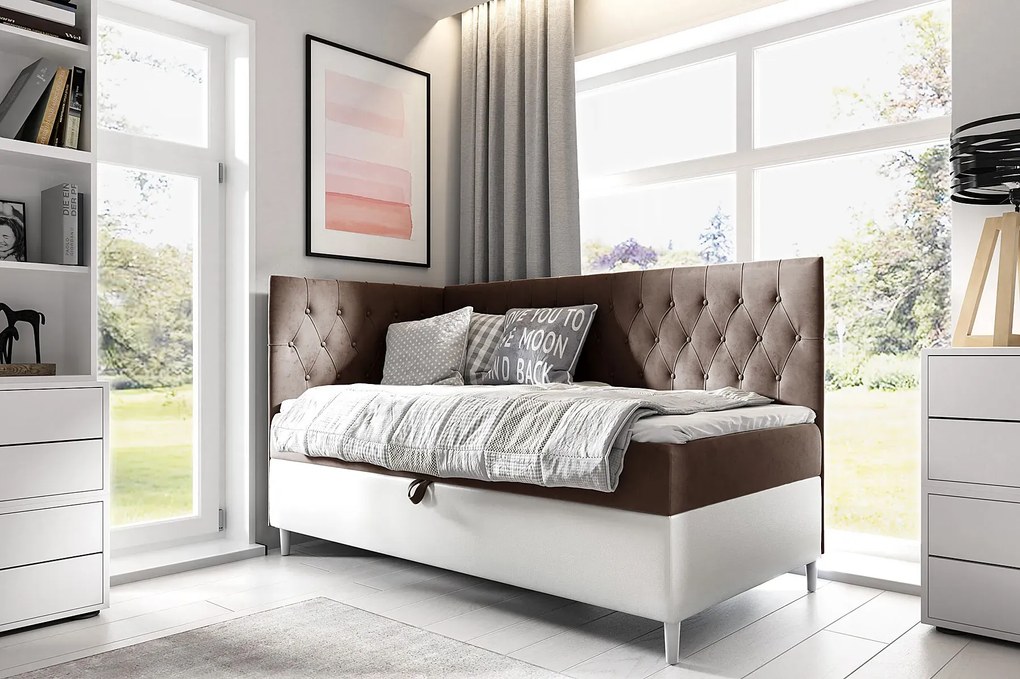 Brązowe łóżko z pojemnikiem na pościel 3 rozmiary D8-H86