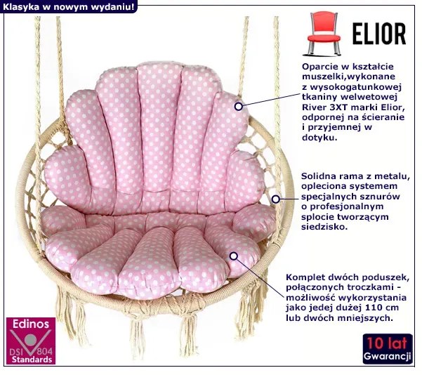 Huśtawka bocianie gniazdo z poduszkami różowy + biały E6-T42