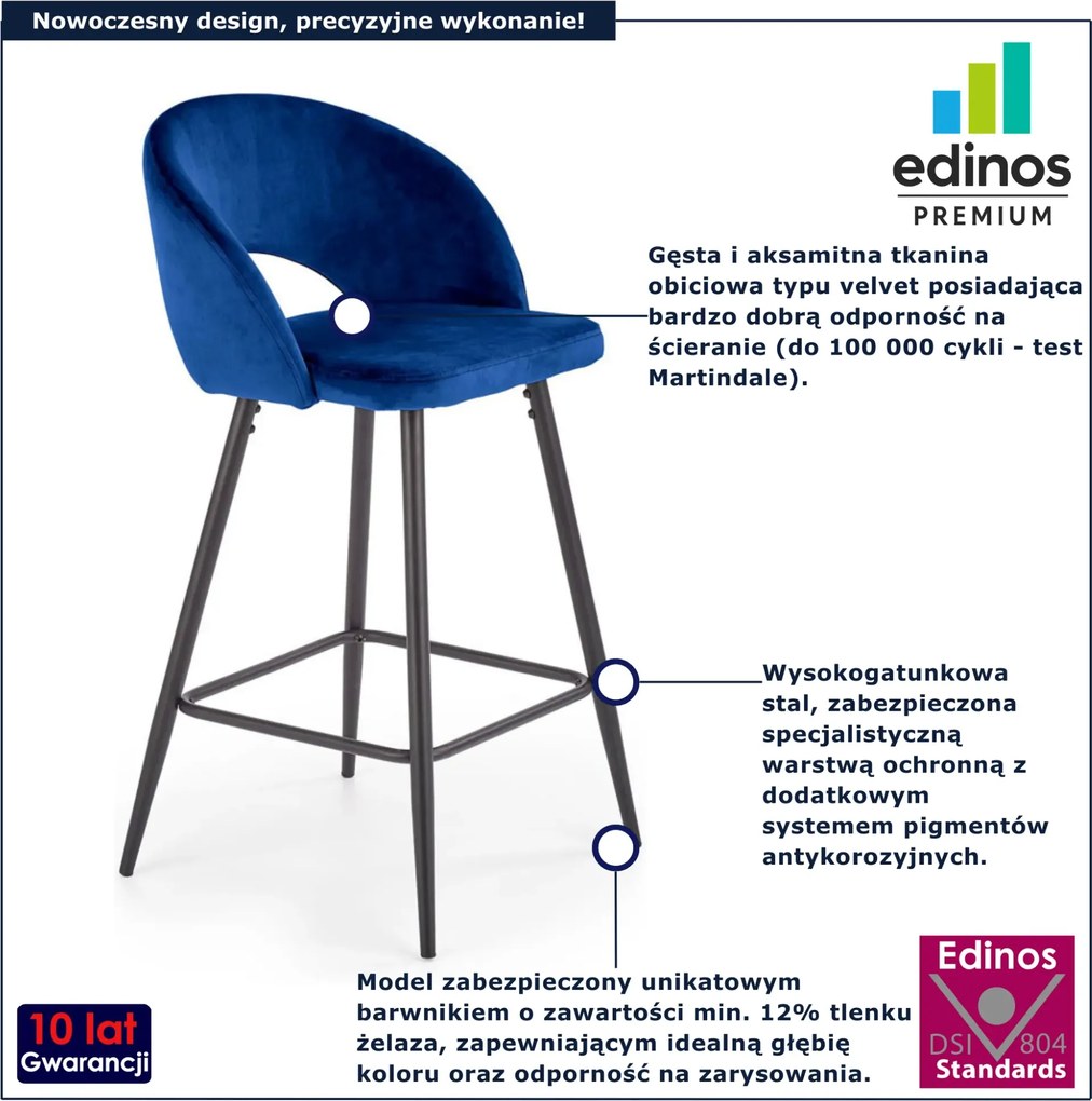 Granatowe nowoczesne tapicerowane krzesło barowe do wyspy C1-B13