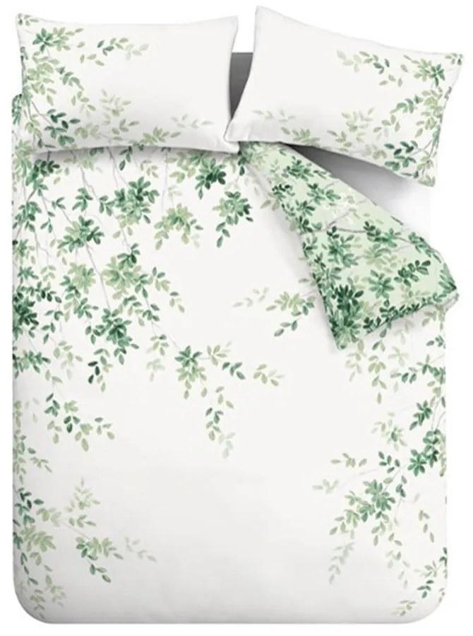 Biało-zielona bawełniana pościel dwuosobowa 230x220 cm Scenic Leaves – RHS