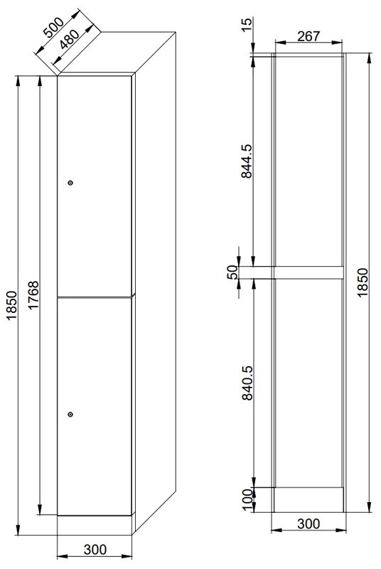 Szafka skrytkowa, 2 schowki, 1850 x 300 x 500 mm, zamek RFID, drzwi czerwone