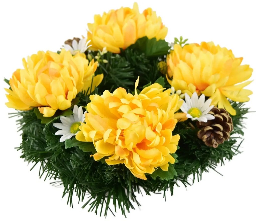 Wianek na Dzień Zaduszny Żółte chryzantemy, 20 cm
