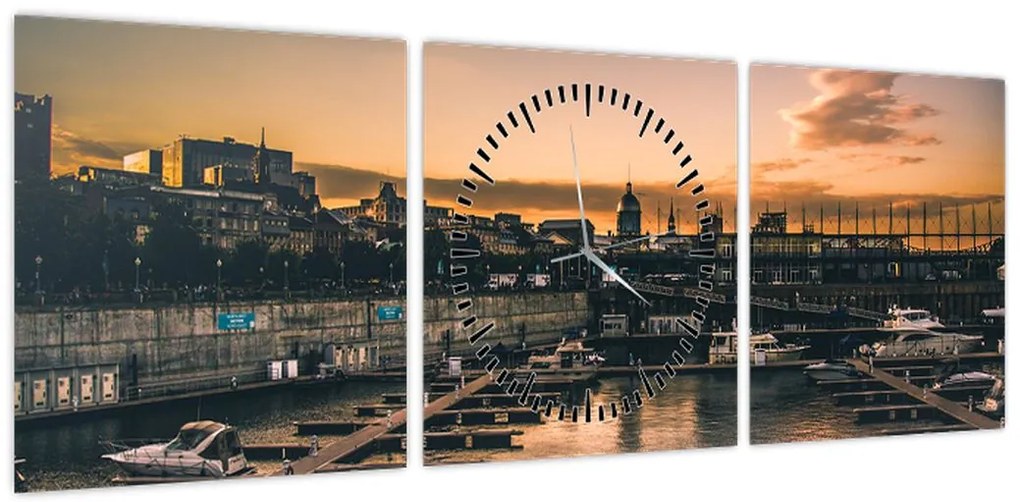 Obraz - miasto portowe (z zegarem) (90x30 cm)