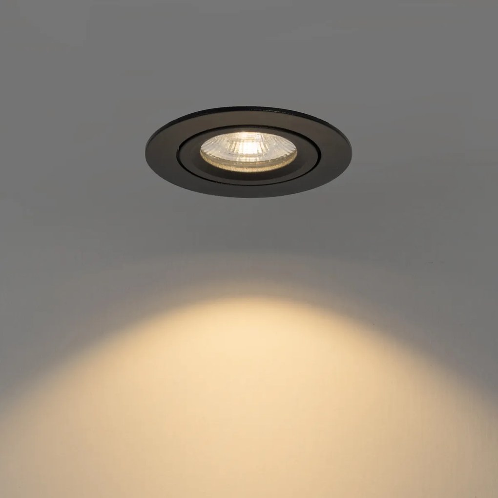 Wpuszczany reflektor czarny, przechylny 8,2 cm z diodą LED ściemnianą do ciepłej barwy IP54 Ultra Slim - Pupil