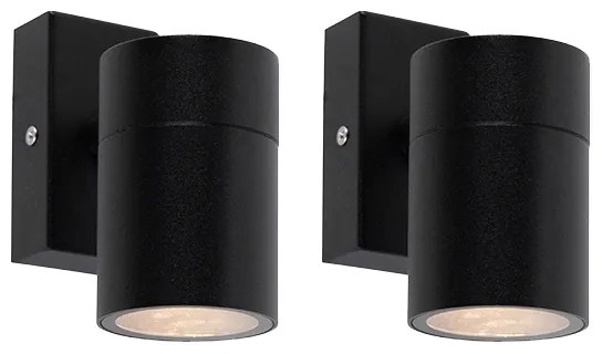 Zestaw 2 lamp ściennych zewnętrznych czarny ze stali nierdzewnej IP44 - Solo
