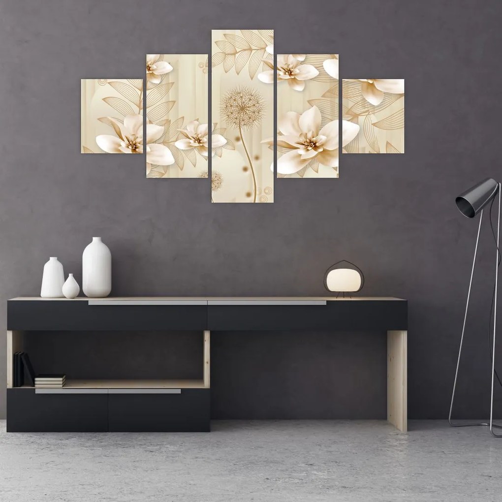 Obraz - Kompozycja złotych kwiatów (125x70 cm)