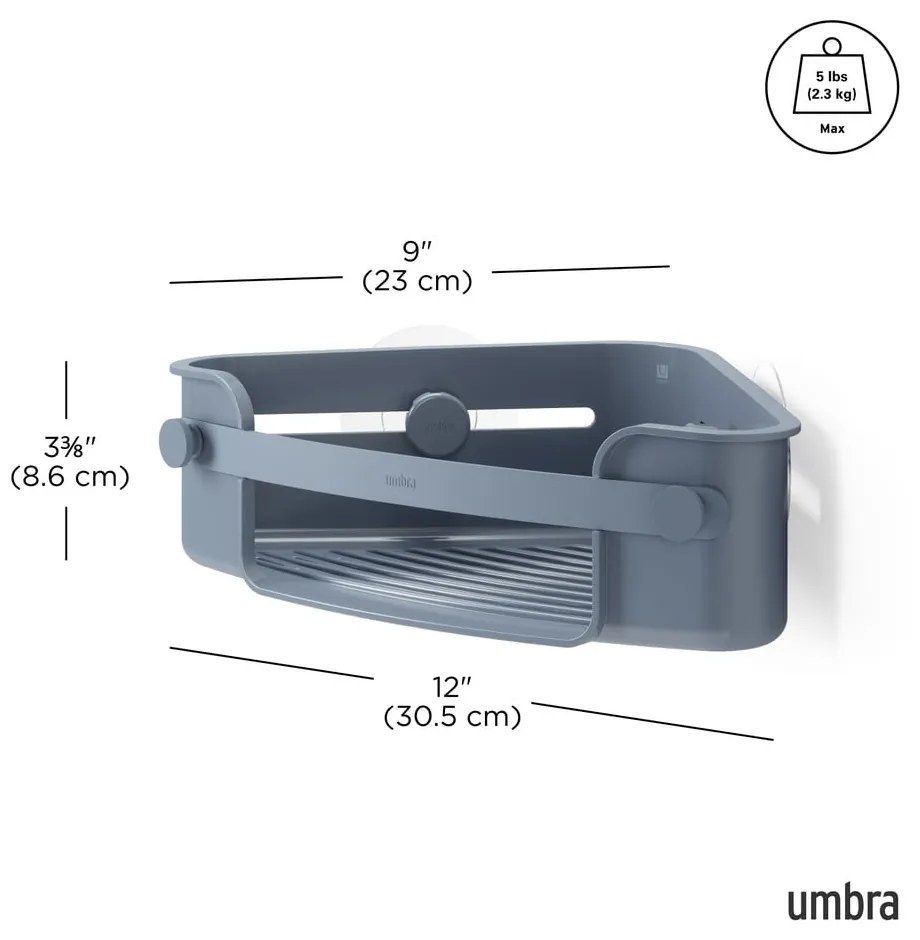Niebieska narożna półka łazienkowa bez wiercenia z plastiku z recyklingu Flex – Umbra