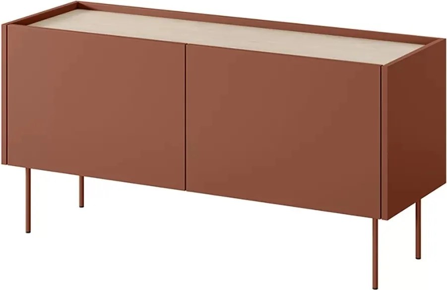 Szafka RTV Desin 120 cm z metalowymi nogami - czerwony / ceramic red / dąb nagano