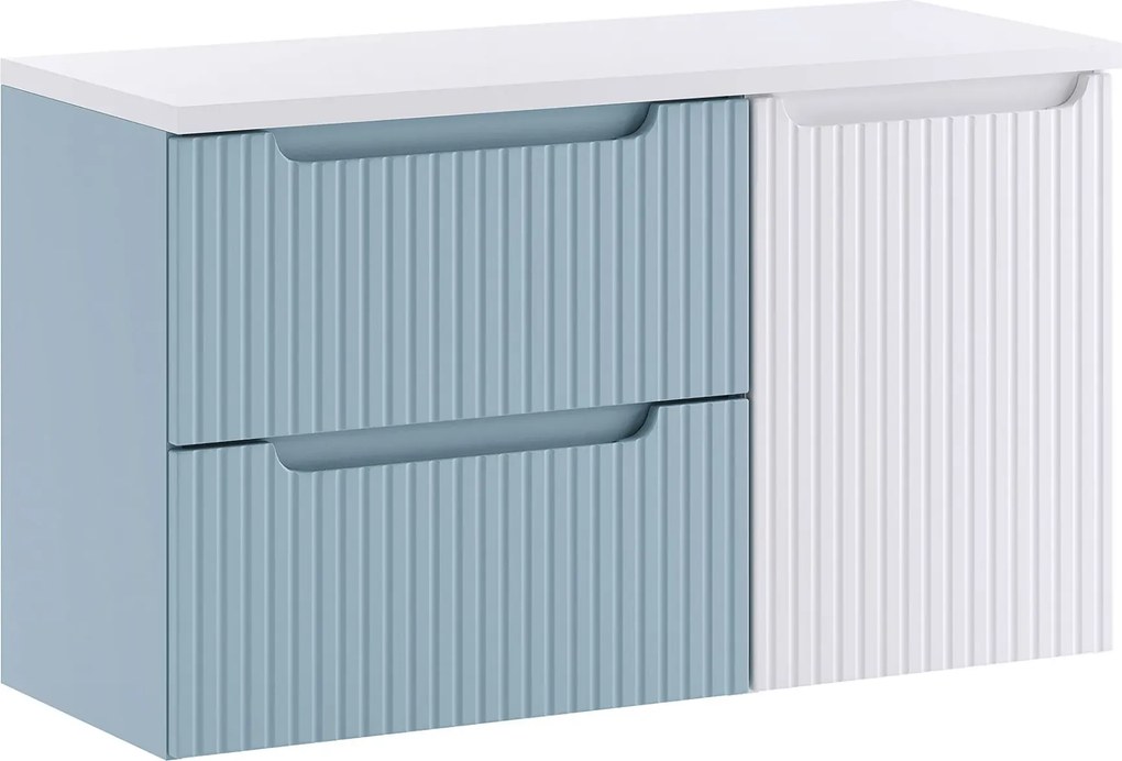 Niebiesko-biała szafka łazienkowa z koszem na pranie D9-Z61