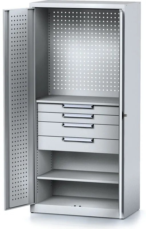 Szafa warsztatowa MECHANIC, 1950 x 920 x 500 mm, 2 półki, 4 szuflady, szare drzwi