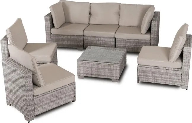 Zestaw Mebli Ogrodowych COLUMBUS Szary Modułowy Sofa Fotele Stolik Tarasowy Technorattan Nowoczesny