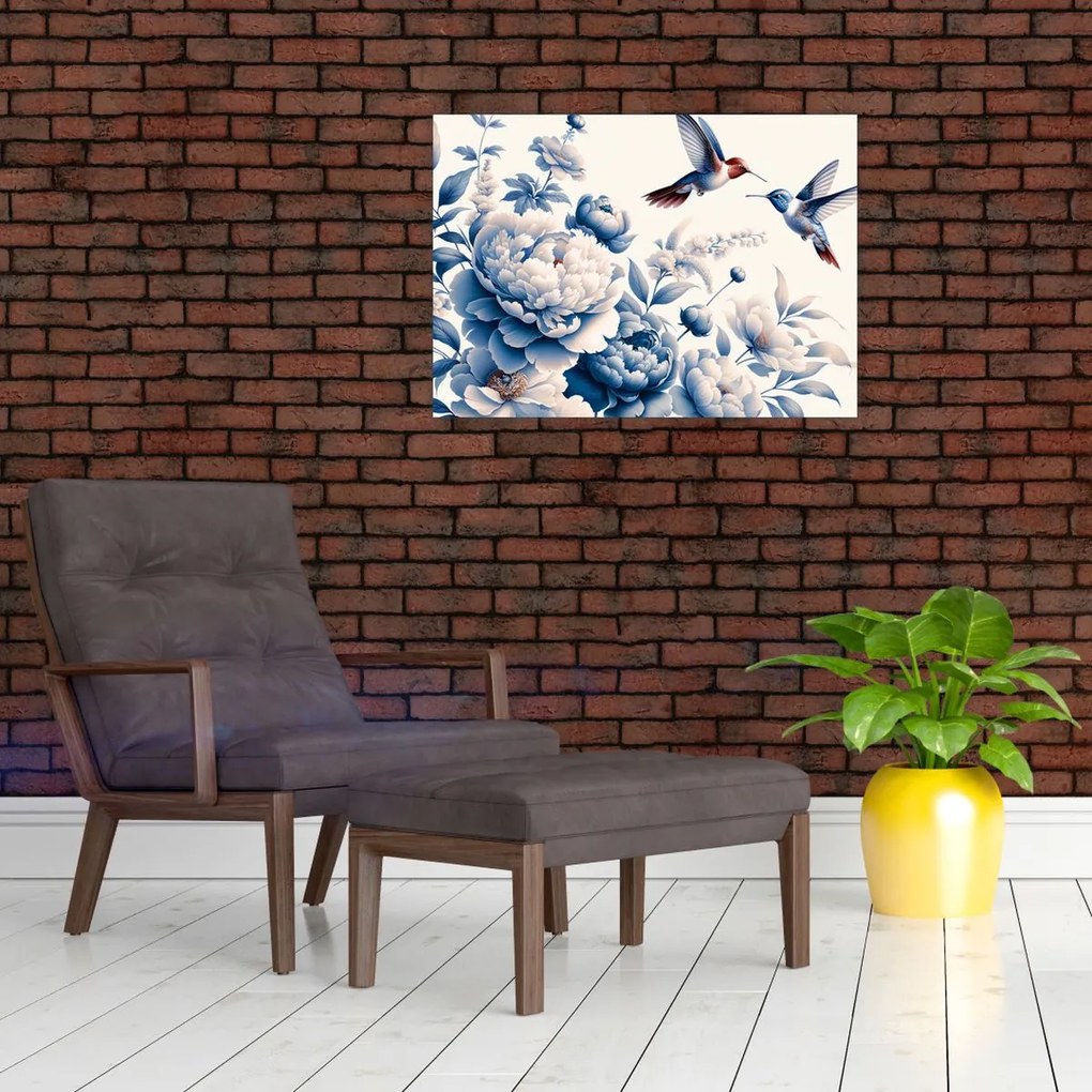 Obraz - Kolibry nad kwiatem (70x50 cm)