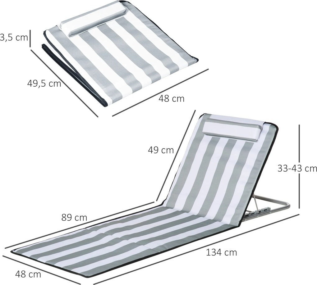 Outsunny Leżak składany ogrodowy z poduszką, 5-stopniowe oparcie, torba transportowa, jasnoszary | Aosom PL