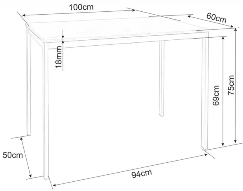 Zestaw jadalniany 1 + 4, czarny stół RAMOD 100x60 cm marmurowy dekor + zielone krzesło TURIN z czarnymi nogami