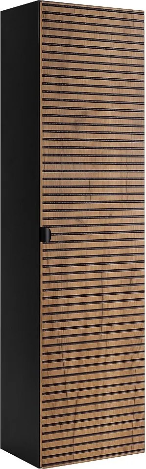 Szafka łazienkowa, matowa czerń / złoty dąb craftowy, 35 x 136 x 27 cm, czarne uchwyty