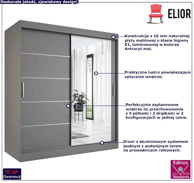 Antracytowa szafa przesuwna 180 cm M2-P02