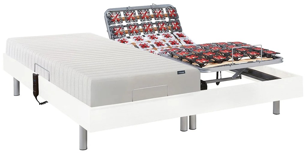 Łóżko elektryczne z funkcją relaksu z materacem z lateksową warstwą wierzchnią - 2 x 90 x 100 cm - białe - ETHER YSMÉE