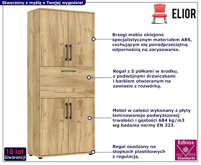 Klasyczny regał biurowy z drzwiczkami i barkiem dąb craft - Wiren