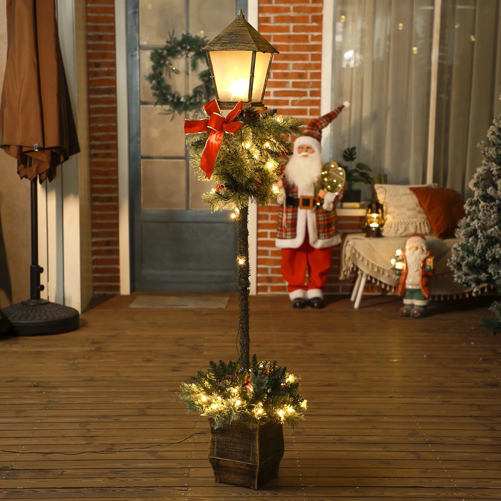 Outsunny Latarnia Bożonarodzeniowa z Jagodami, Szyszkami i Kokardą, LED, Metal, 150 cm