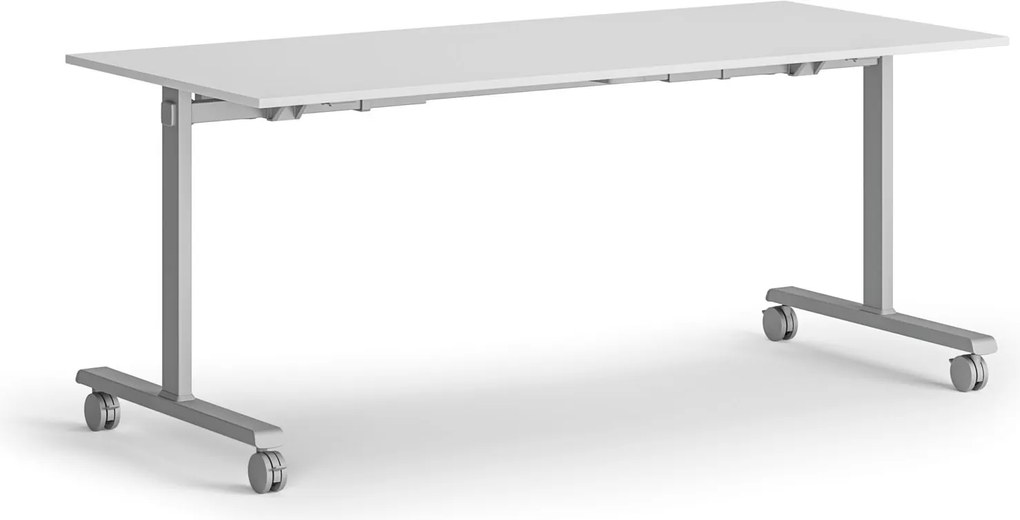 Mobilny stół MATCH, 180x80 cm, szara podstawa, biały