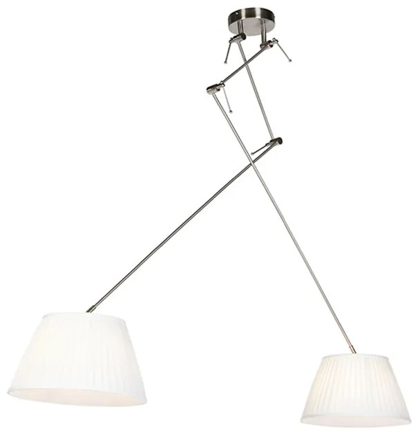 Lampa wisząca regulowana stal klosz plisowany kremowy 35cm - Blitz II klasyczny/Antyczny Oswietlenie wewnetrzne