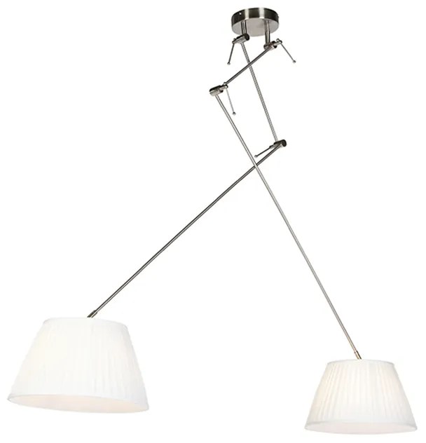 Stalowa lampa wisząca z plisowanymi kloszami kremowymi 35 cm 2-światła - Blitz klasyczny/Antyczny Oswietlenie wewnetrzne