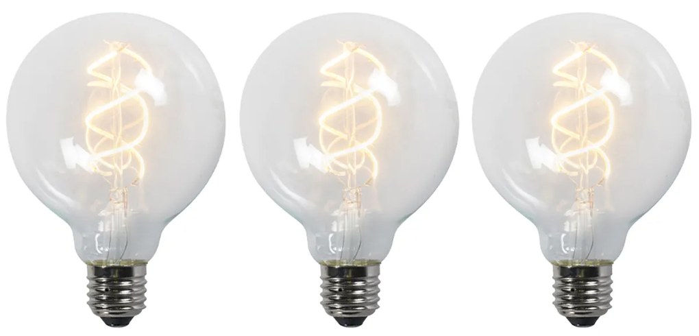 Zestaw 3 żarówek LED zpokręconym włóknem E27 G95 przezroczystych 5W 400lm 2200K