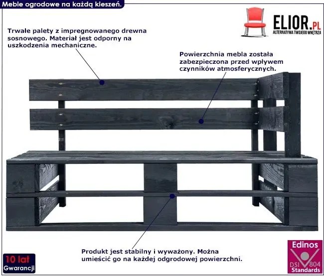 Czarna ławka ogrodowa z palet - Olefix 3X